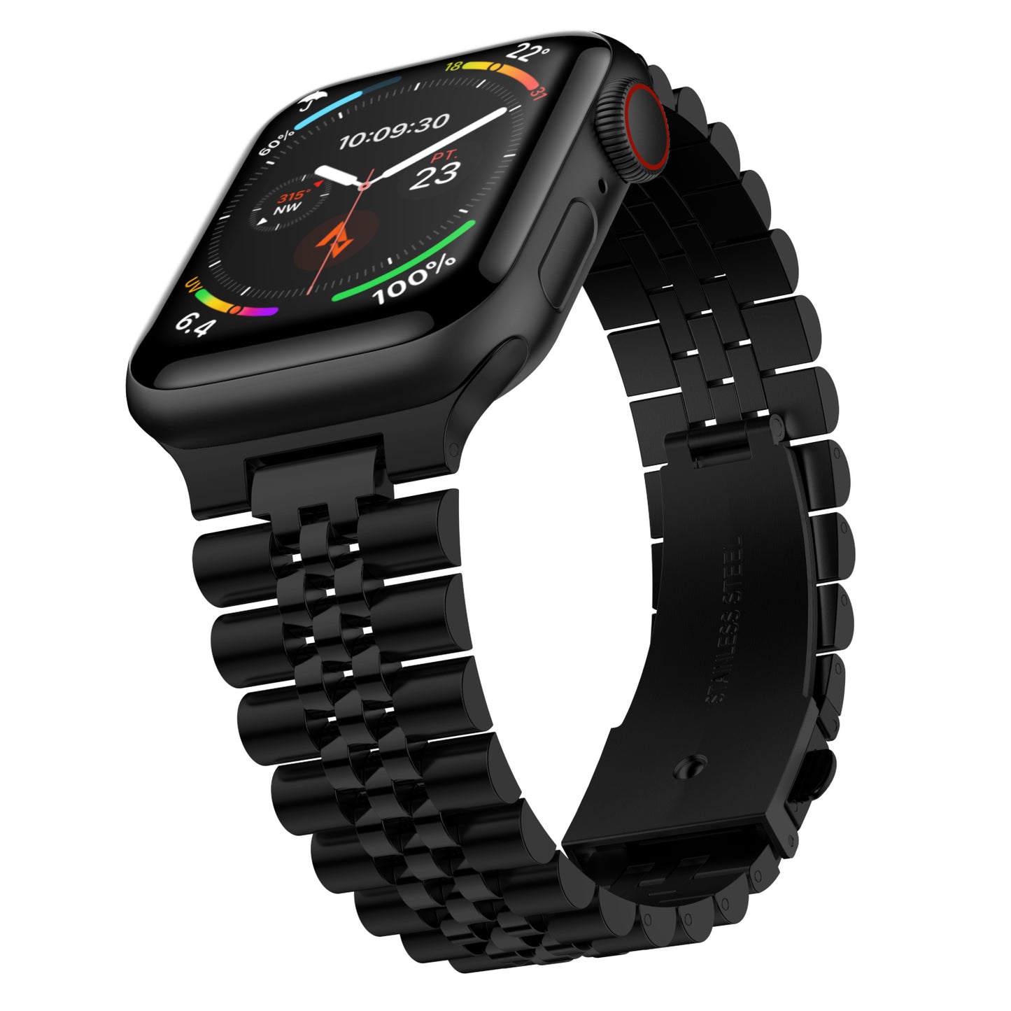 Stainless Steel Link Bracelet Band - The Perth in Black - Compatible with Apple Watch Size 38mm to 41mm - Friendie Pty Ltd