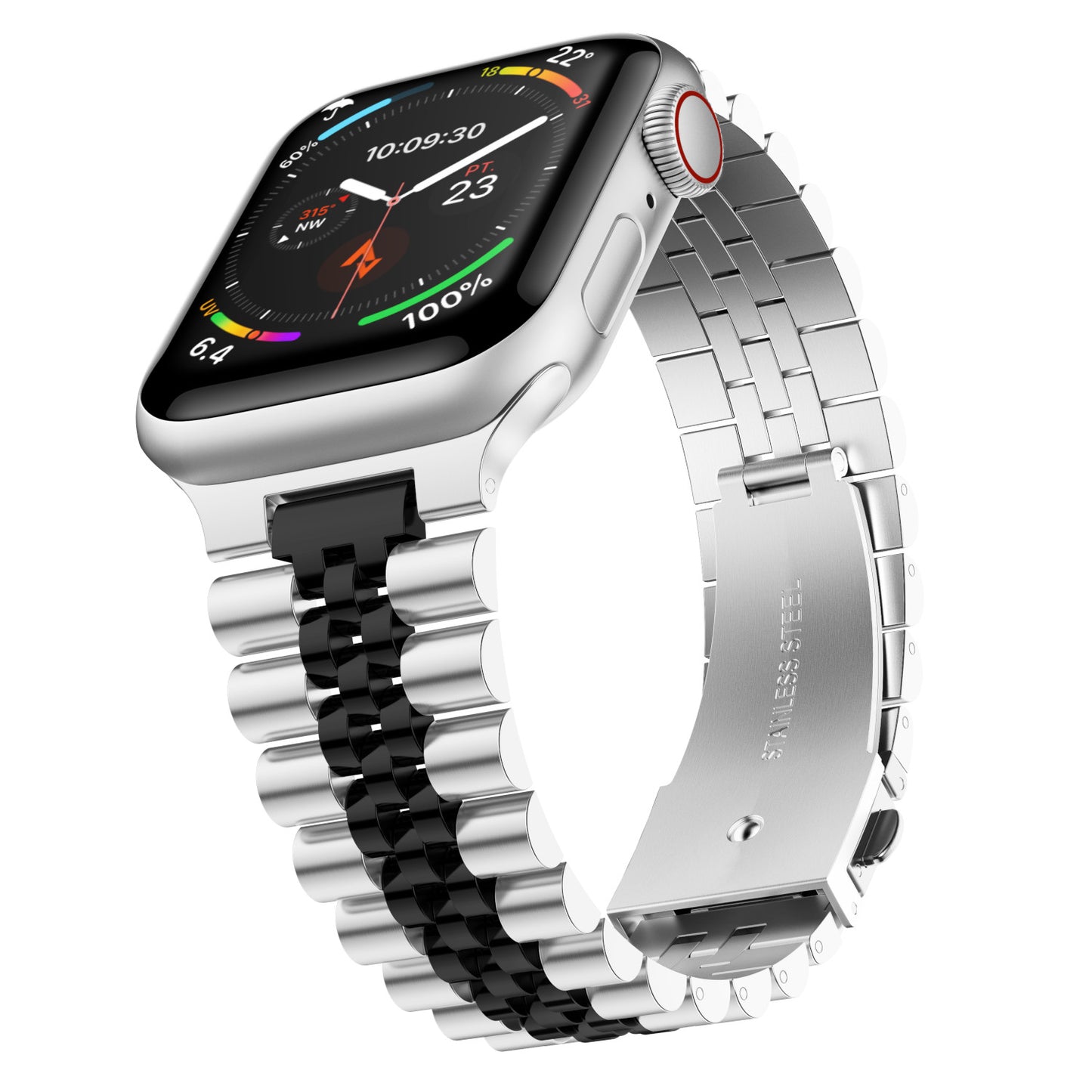 Stainless Steel Link Bracelet Band - The Perth in Silver and Black - Compatible with Apple Watch Size 38mm to 41mm - Friendie Pty Ltd