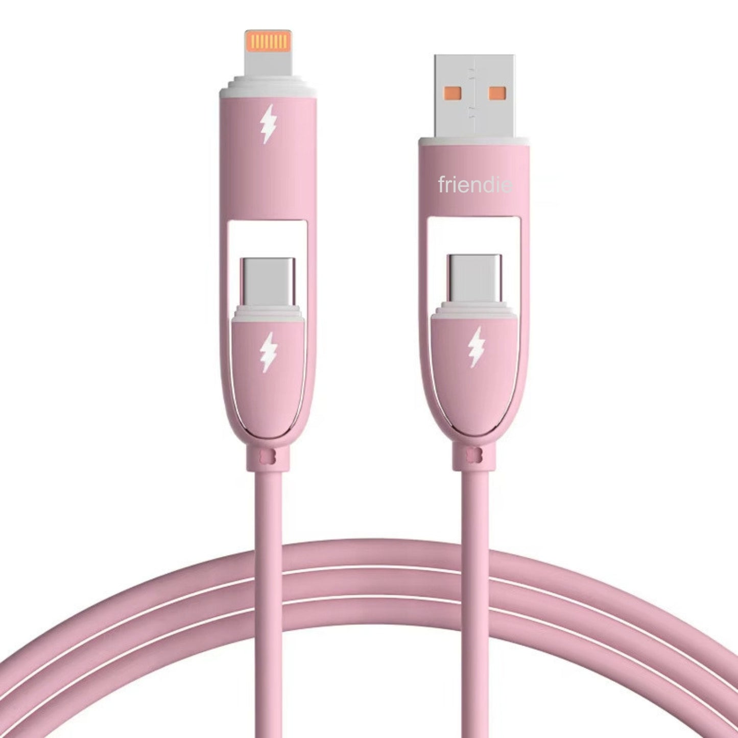 Core 4‑in‑1 Charging Cable (1.0m) - Pink - Friendie Pty Ltd
