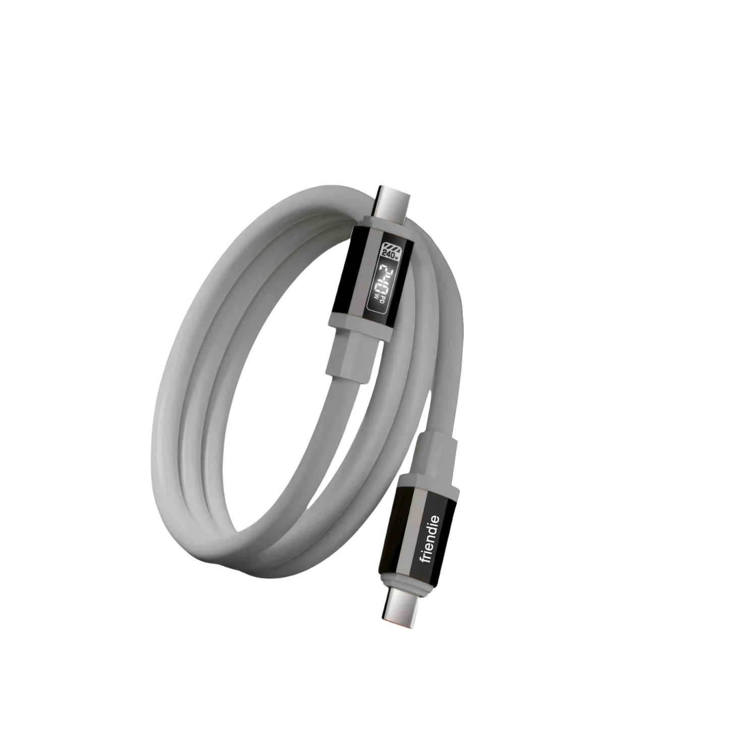 Tough USB C to USB C Charging Cable (1.5m) – 240W, E Marker, LED Power Screen - Strom Grey - Friendie Pty Ltd