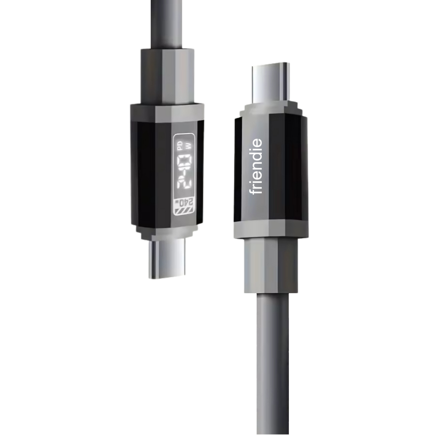 Tough USB C to USB C Charging Cable (1.5m) – 240W, E Marker, LED Power Screen - Strom Grey - Friendie Pty Ltd