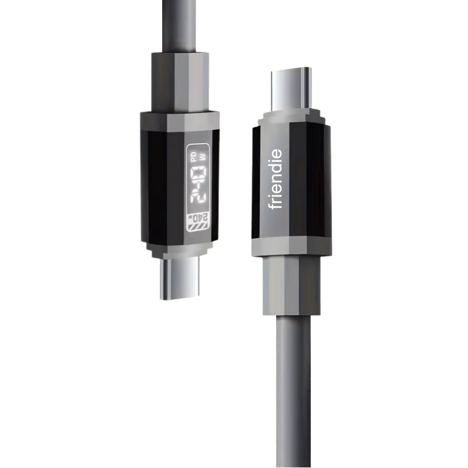 Tough USB C to USB C Charging Cable (1.5m) – 240W, E Marker, LED Power Screen - Strom Grey - Friendie Pty Ltd