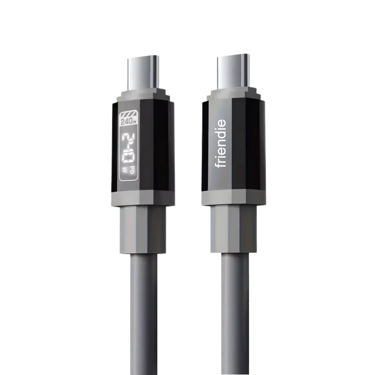 Tough USB C to USB C Charging Cable (1.5m) – 240W, E Marker, LED Power Screen - Strom Grey - Friendie Pty Ltd