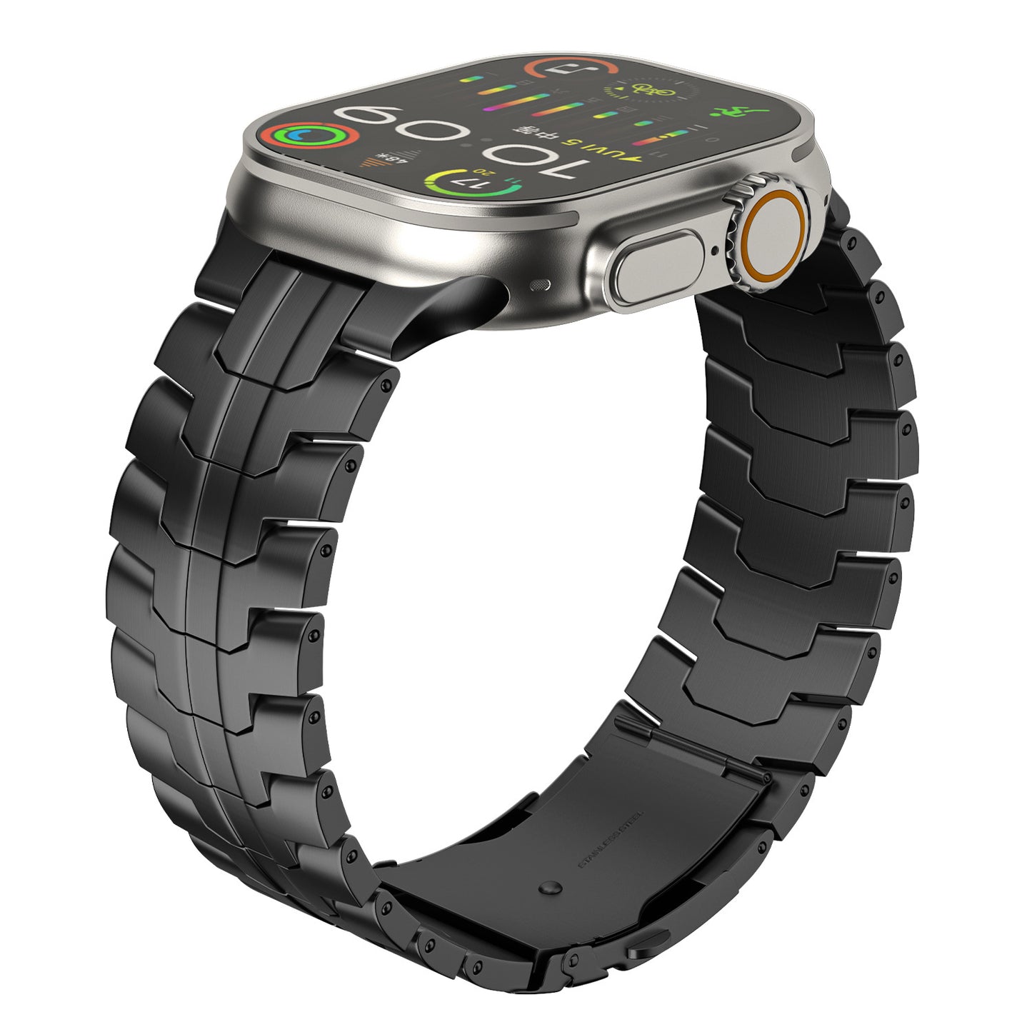 Stainless Steel Link Bracelet Band (Ultra) – The Darwin Ultra in Black – Compatible with Apple Watch Ultra (Friendie size Large) - Friendie Pty Ltd