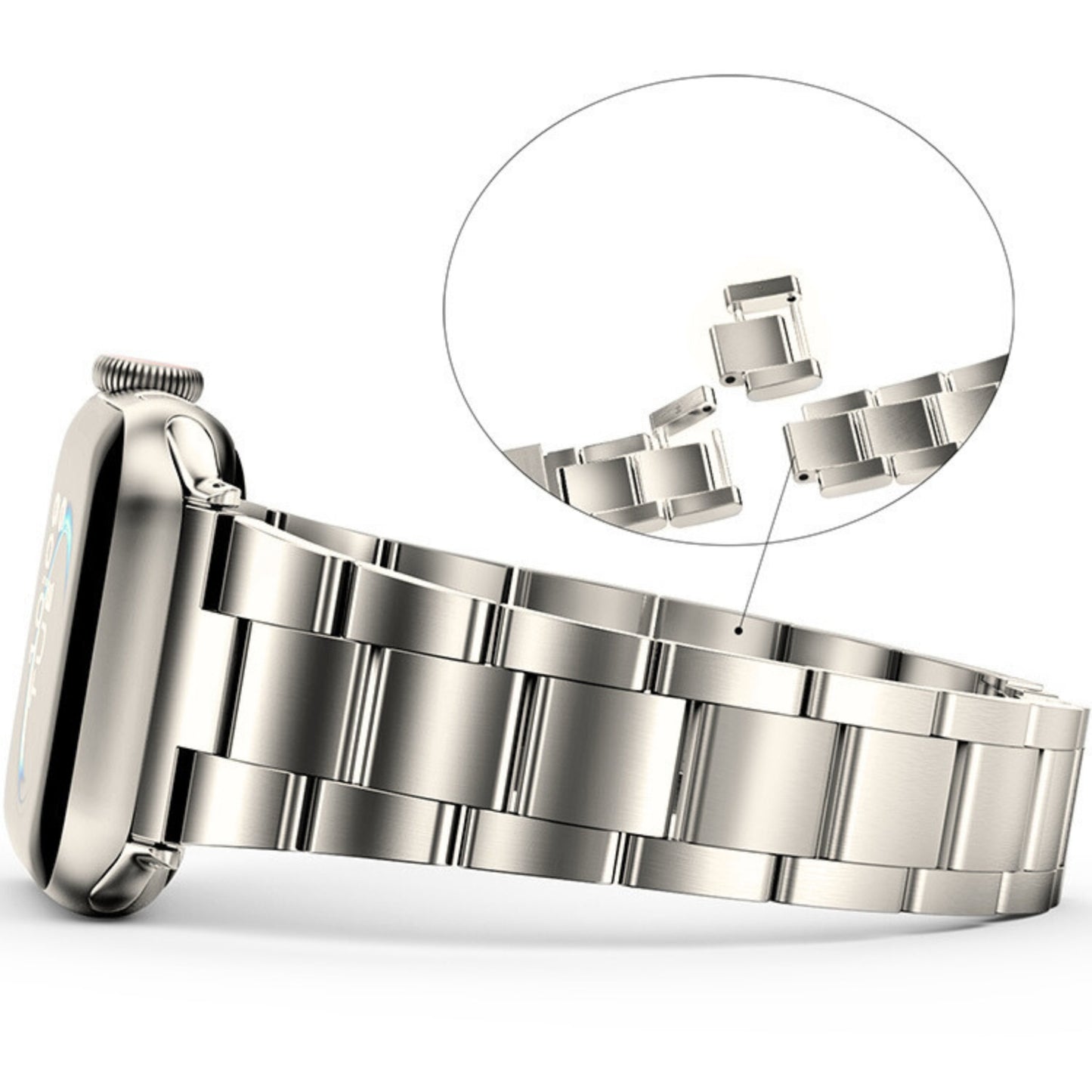 Stainless Steel Link Bracelet Band - The Sydney in Titanium Large - Compatible with Apple Watch Size 42mm to 45mm - Friendie Pty Ltd