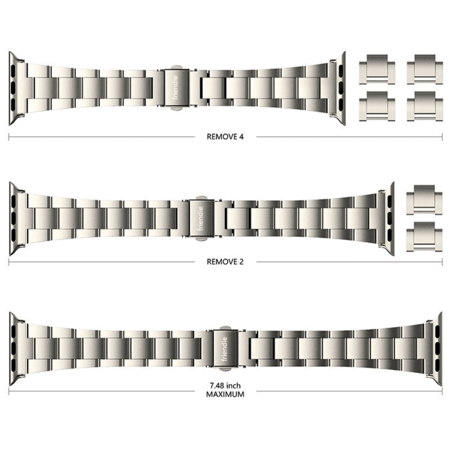 Stainless Steel Link Bracelet Band Small - The Sydney in Titanium - Compatible with Apple Watch Size 38mm to 41mm - Friendie Pty Ltd