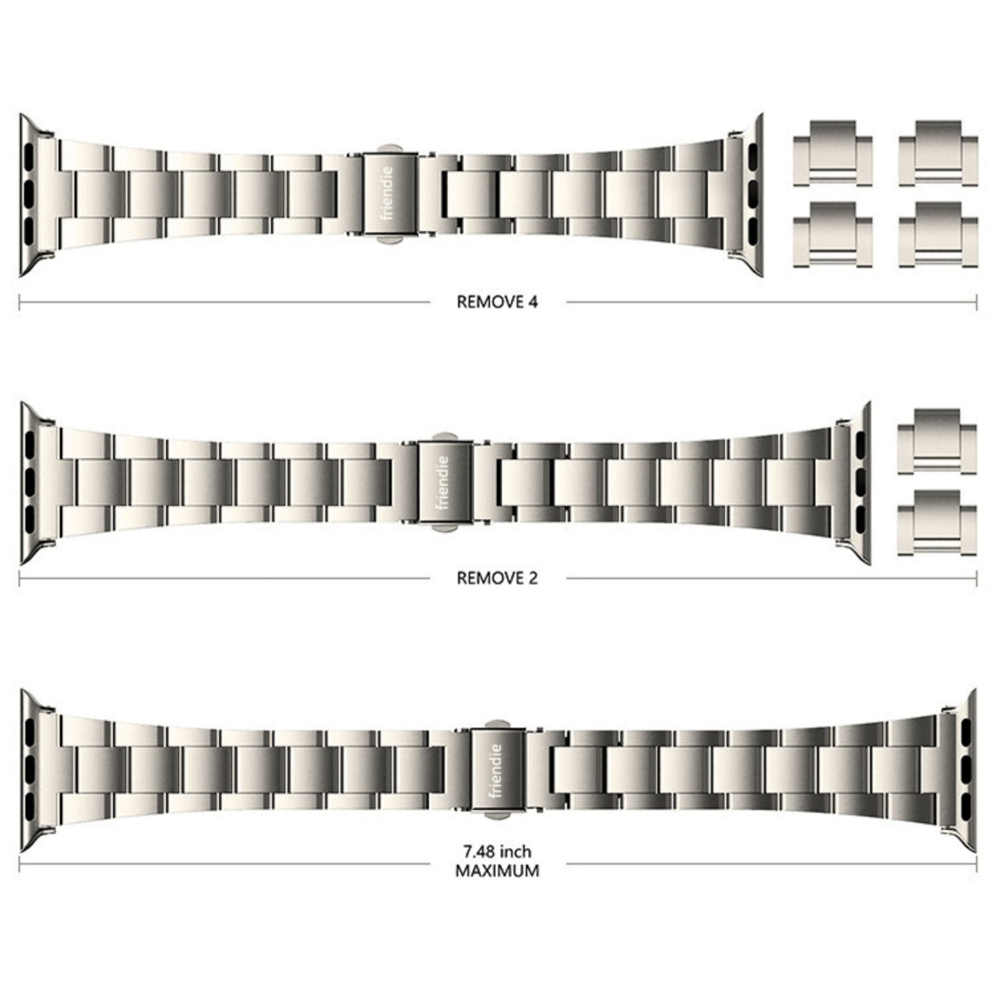 Stainless Steel Link Bracelet Band - The Sydney in Titanium Large - Compatible with Apple Watch Size 42mm to 45mm - Friendie Pty Ltd