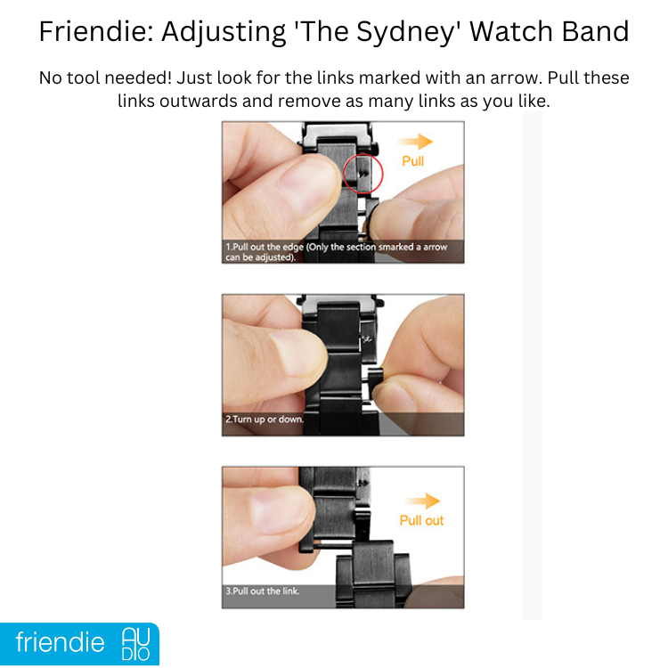 Stainless Steel Link Bracelet Band - The Sydney in Black - Compatible with Apple Watch Size 38mm to 41mm - Friendie Pty Ltd